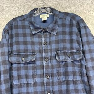 LL Bean Shirt Mens Large Blue Plaid Thermal Lined Shacket Traditional Hiking